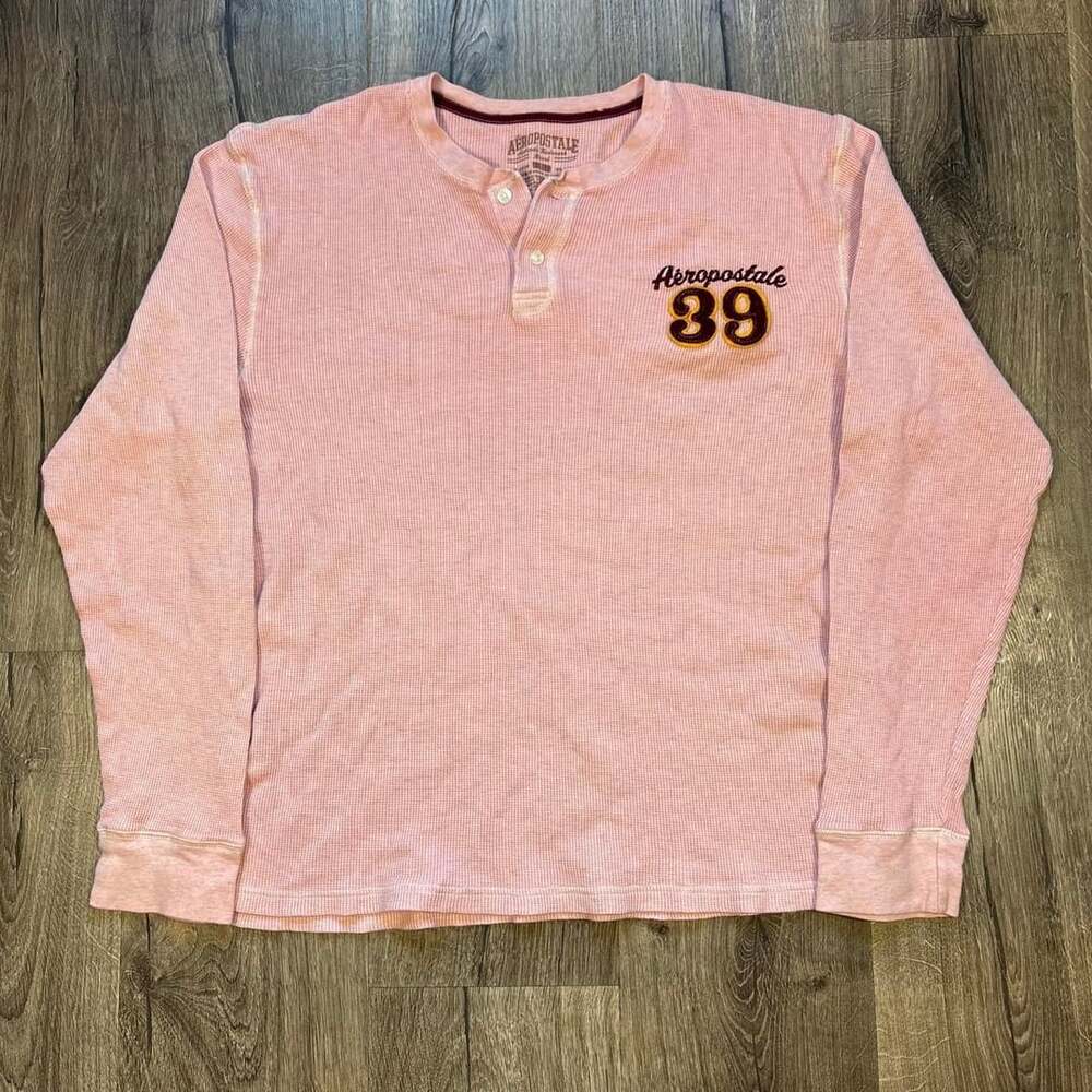 Aeropostale 39 Waffle Henley Size XL Pink Thermal Shirt